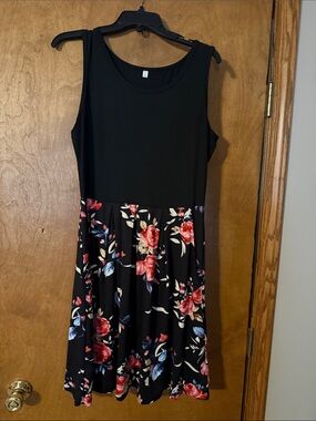 Sleeveless Black Floral Fit-and-Flare Dress
